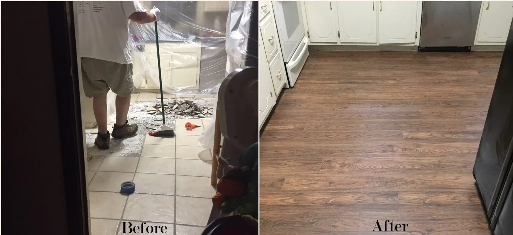 before tiles, after laminate flooring