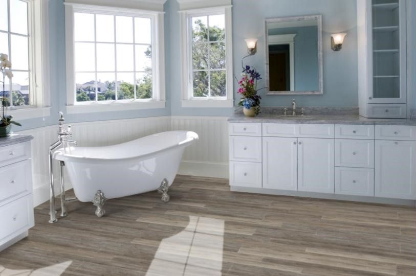 bathroom with laminate flooring